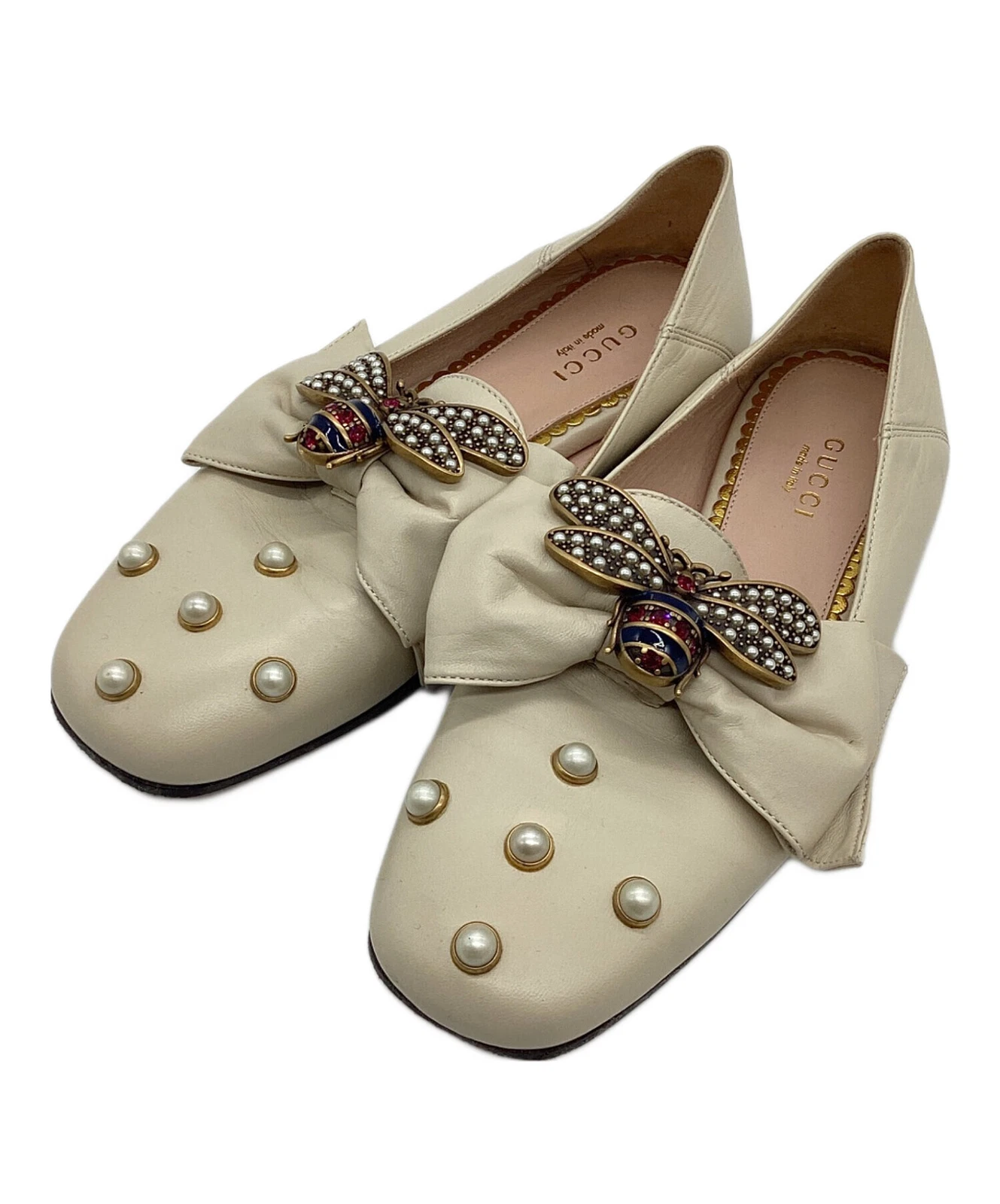 Mocassins femme GUCCI Queen Margaret cuir ivoire EU34/US4 authentiques