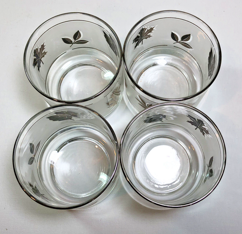 LIBBEY Silver Foliage Old Fashioned Glasses 9.5oz Set of 4 Vintage - Picture 4 of 11