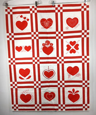 Wall Hanging Quilt Valentine Day Hearts Finished Red White 36" x 47"