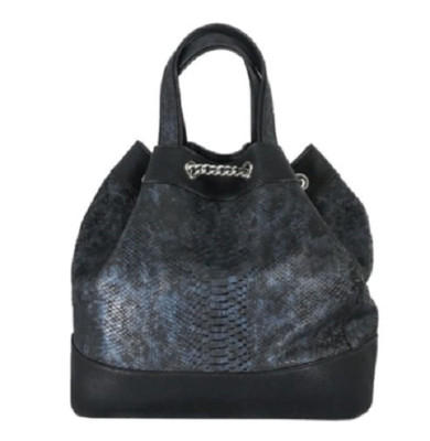 NEW Isabella Adams Python Tote Backpack Metallic Finish Embossed Leather Blue