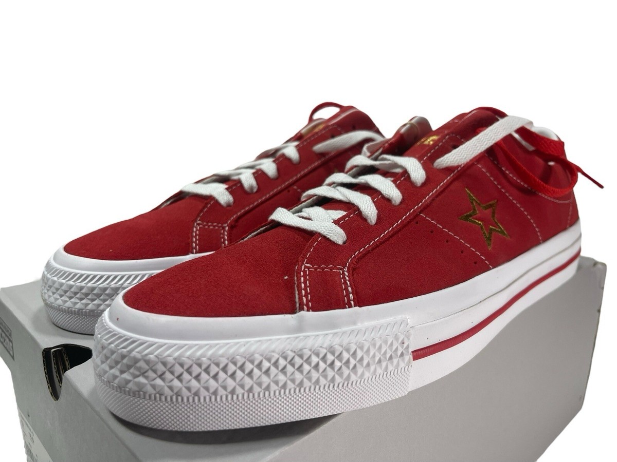 Converse One Star Pro Ox Low Top White Suede VARSITY RED