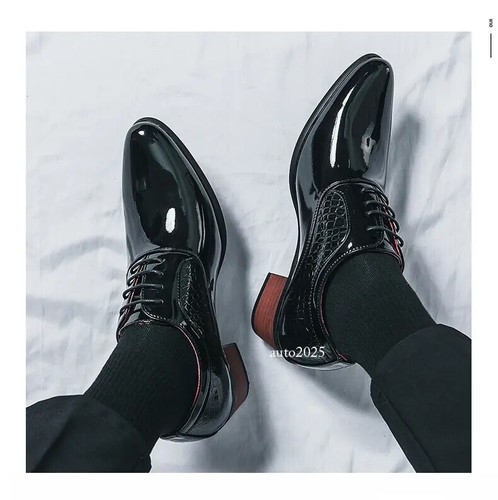 Men's Cuban Heels Lace Up Wedding Groom Oxfords Dressy Party Business Shoes Size - Picture 10 of 26