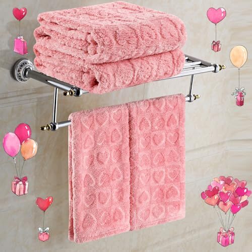 2 Pack Valentine's Day Hand Towels Pink Heart Bathroom Decorative Towels Set - Picture 3 of 8