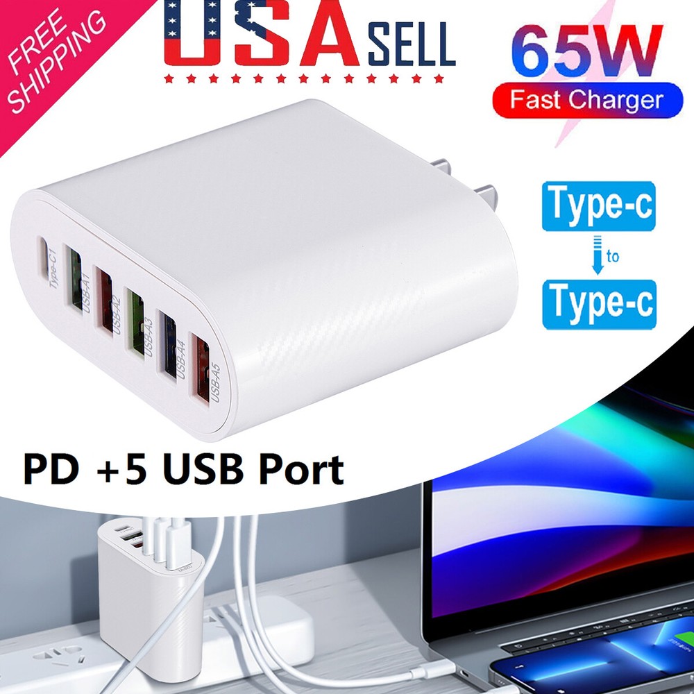 6-Port USB Wall Charger Fast Charging Station with AC Power Adapter
