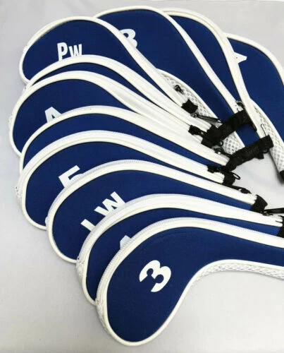 Quality Embroidered White/Blue 11Pc Mizuno Golf Club Iron Head Covers Zip UK - Image 2 of 2