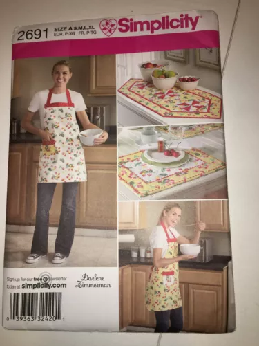 CRAFTS UNCUT SIMPLICITY 2691 Sewing Pattern FULL APRON PLACEMATS  SIZE S M L XL