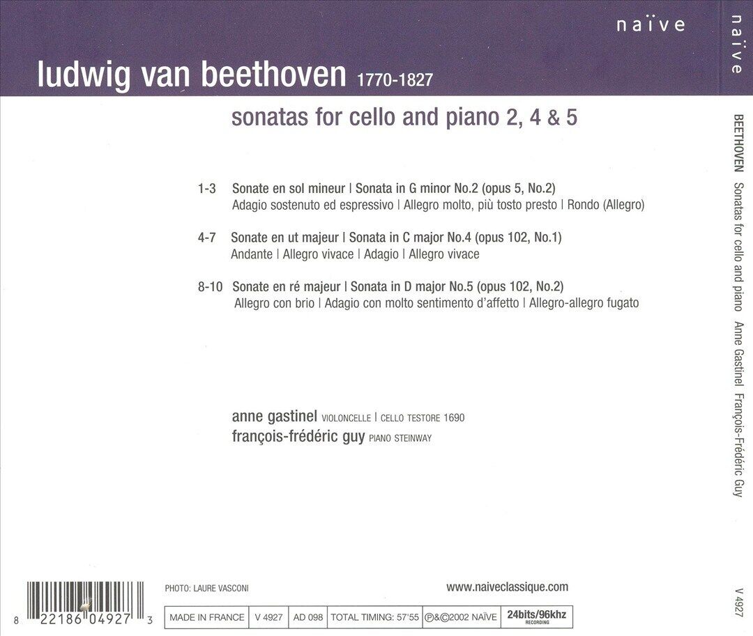ANNE GASTINEL BEETHOVEN: CELLO AND PIANO SONATAS NOS. 2, 4 ANNE GASTINEL BEETHOVEN: CELLO AND PIANO SONATAS NOS. 2, 4