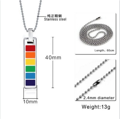 Pride Jewelry Rectangular Rainbow Pendant Titanium Steel Men And Womens Necklace - Picture 14 of 24