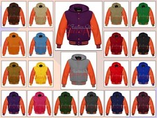 Men's Wool Letterman Hoodie Stylish Varsity Jacket Leather Sleeves Premium