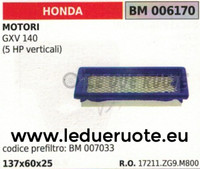 17211.ZG9.M800 Luftfilter Motor Honda GXV140 Gxv 140 5HP