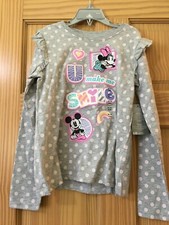 New Disney Store Minnie mouse And Mickey Shirt Long Sleeve Girls Gray 7/8,10/12