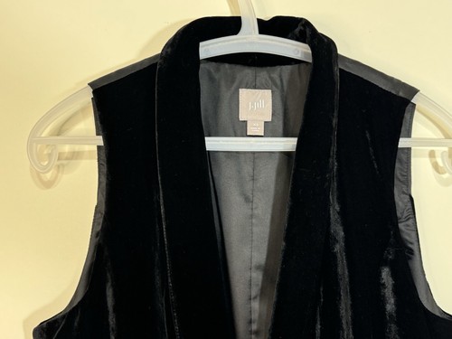 J Jill Size XS Black Velvet Vest One Button Silk Blend Holiday Party Festive - Picture 3 of 8