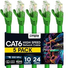 5 Pack 1.5 ft Green Cat6 Ethernet Cable High Speed Internet Network Cord