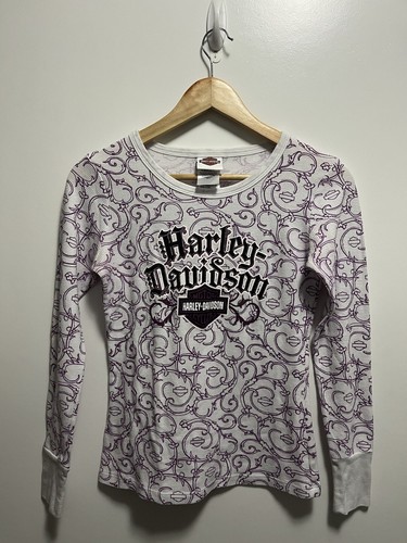 Harley Davidson Damen lila & weiß Langarm Top (Brunswick, GA) Größe Small