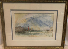 G Schlüssel - Bild von Segelbooten in Küstennähe - Original Aquarell gerahmt