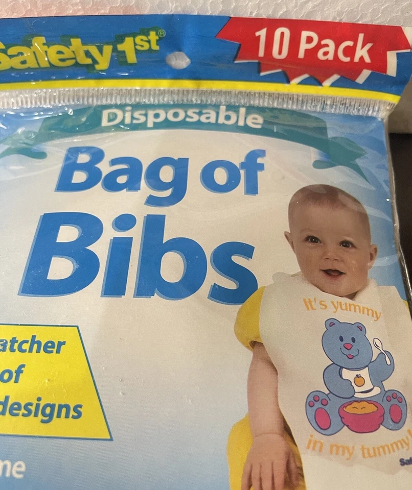 Paquete de 10 baberos desechables vintage de seguridad para recoger migas bolsa sellada 1997 Foto 4 de 4