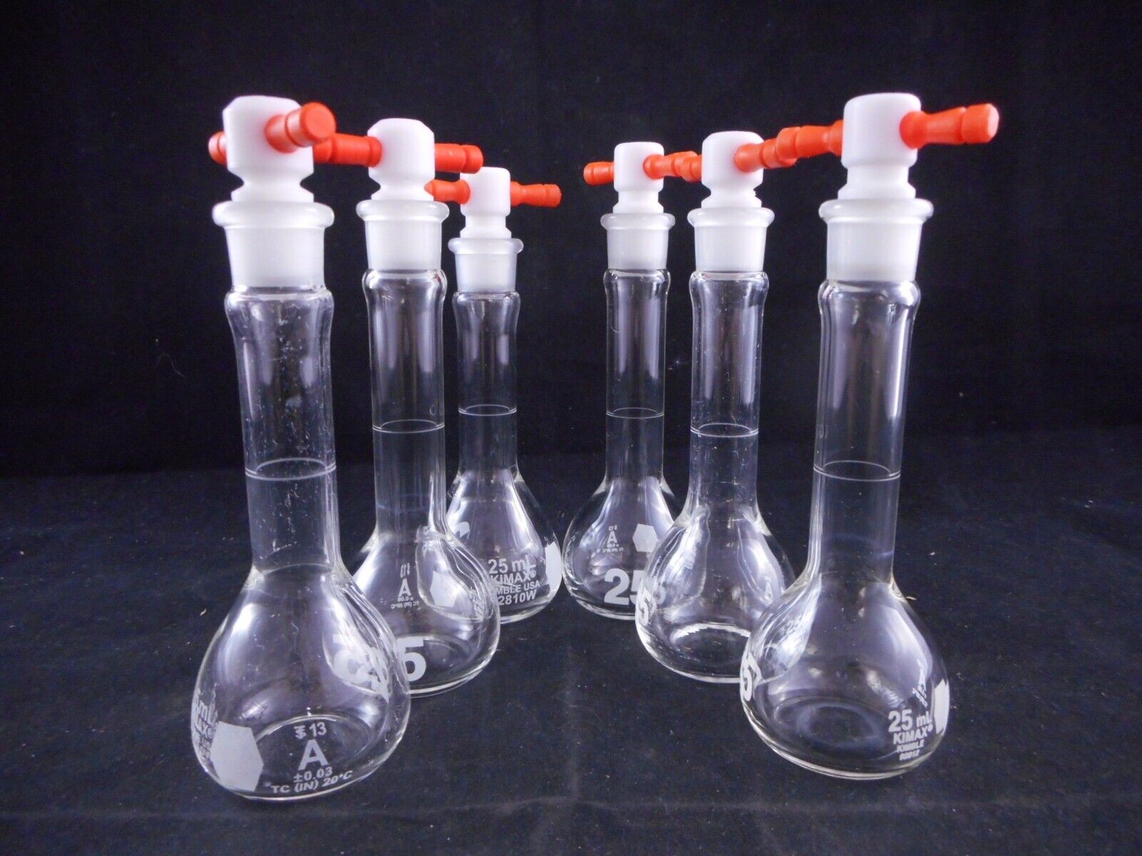 KIMAX Fees free Glass 25mL Heavy-Duty Manufacturer regenerated product Volumetric Flask Stopper PTFE 92 #13