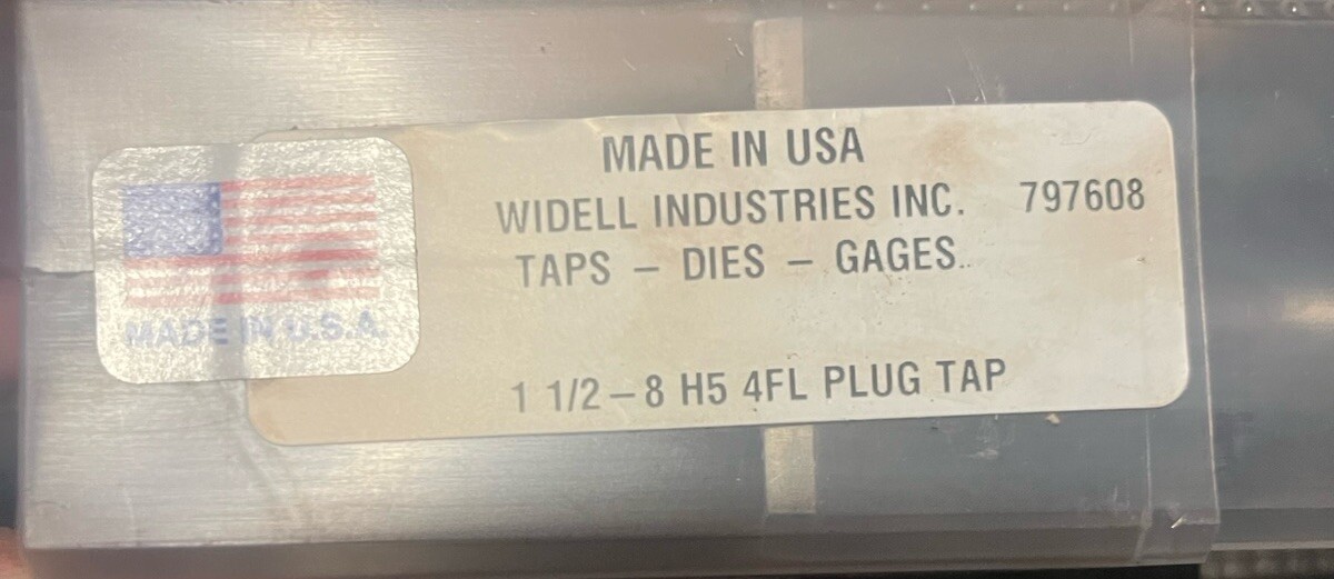 NEW 1 1/2 8 H5 4 FLUTE PLUG THREAD TAP USA MADE MACHINE SHOP TOOLING H5