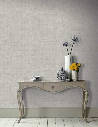 Papel pintado Arthouse Luxe Hessian visón y brillo de vinilo gris - Imagen 4 de 9