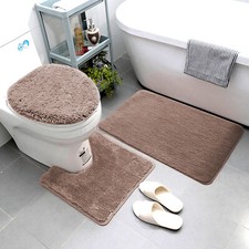 3 Piece Super Soft Solid Microfiber Bathroom Rug Set