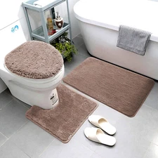3 Piece Super Soft Solid Microfiber Bathroom Rug Set