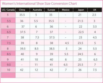 Clothing Size Australian Women's Shoe Size Conversion Chart
