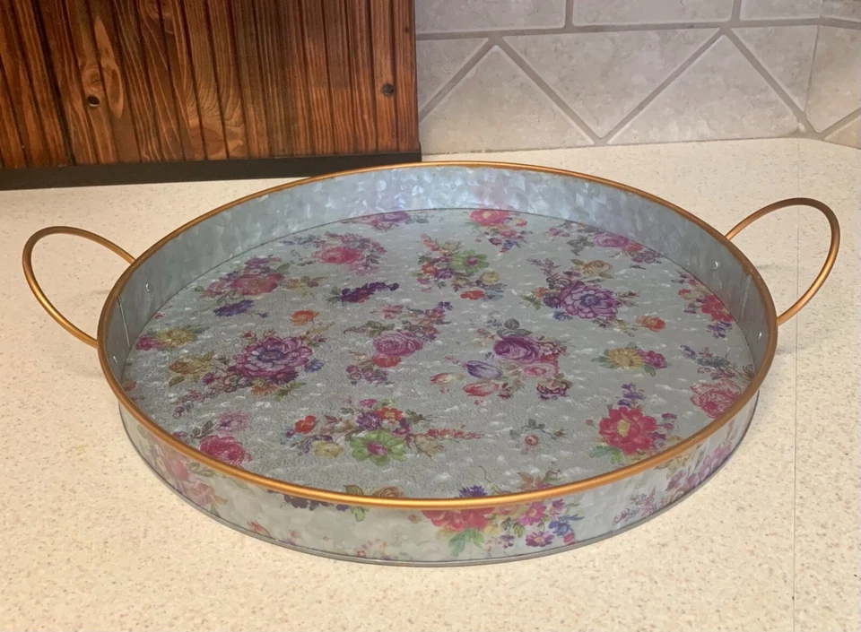 RARE!! Mackenzie Childs Flower Galvanized Serving Tray Large Fairycore Cottage - Image 4 of 4