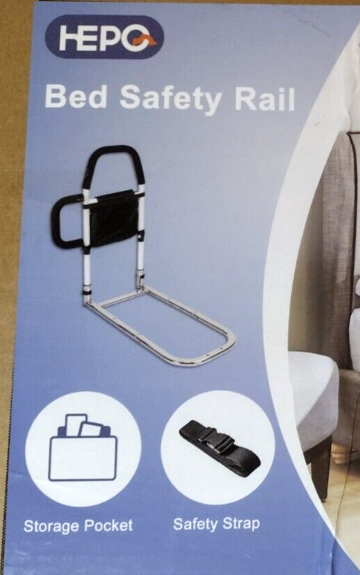 HEPO Bed Safety Rails for Elderly with Double Handles and Storage Pocket