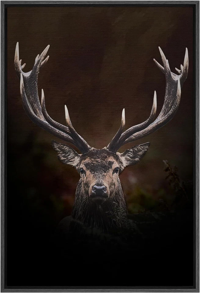 Impresión en lienzo Wall26 majestuoso retrato de ciervo enmarcado arte de pared fotografía de vida silvestre Foto 2 de 4