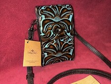 PATRICIA NASH RIVELLA TOOLED TURQUOISE LEATHER CROSSBODY PHONE BAG NWT