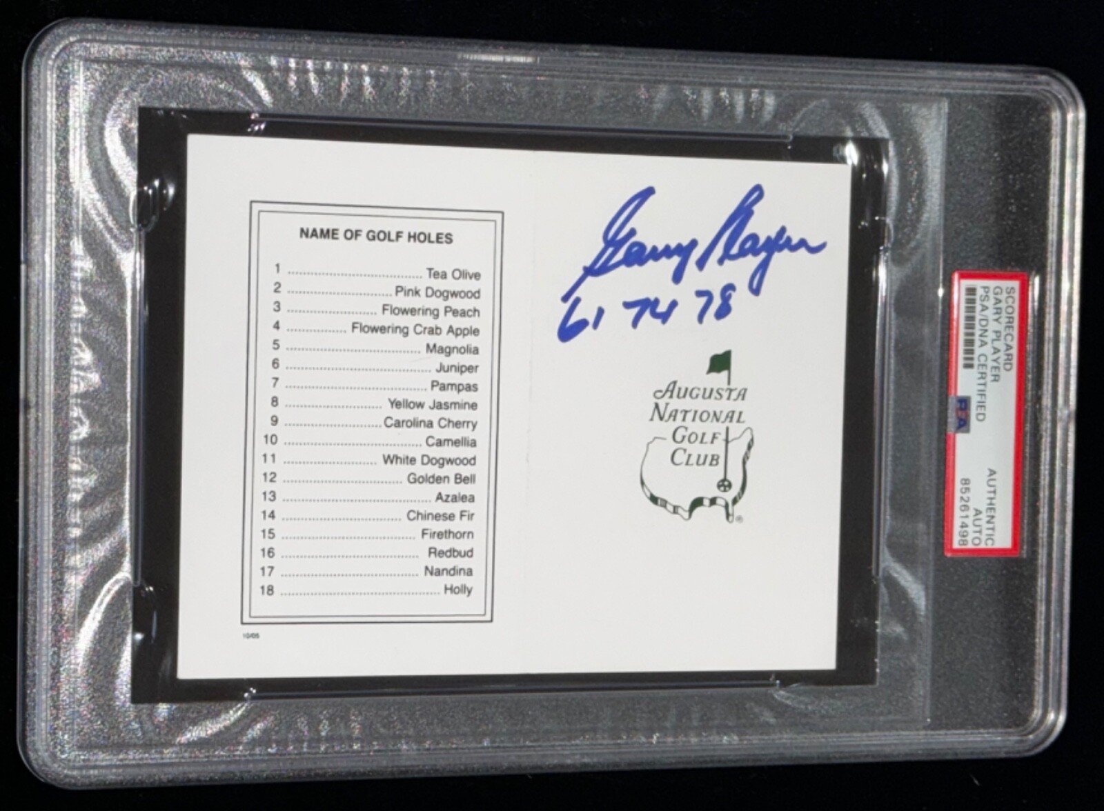Gary Player "3x MASTERS w/Years inscription" Auto AUGUSTA NATIONAL Scorecard PSA 