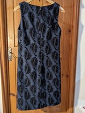 Lovely WHITE STUFF Size 10 wool blend blue & black leaf pattern shift dress