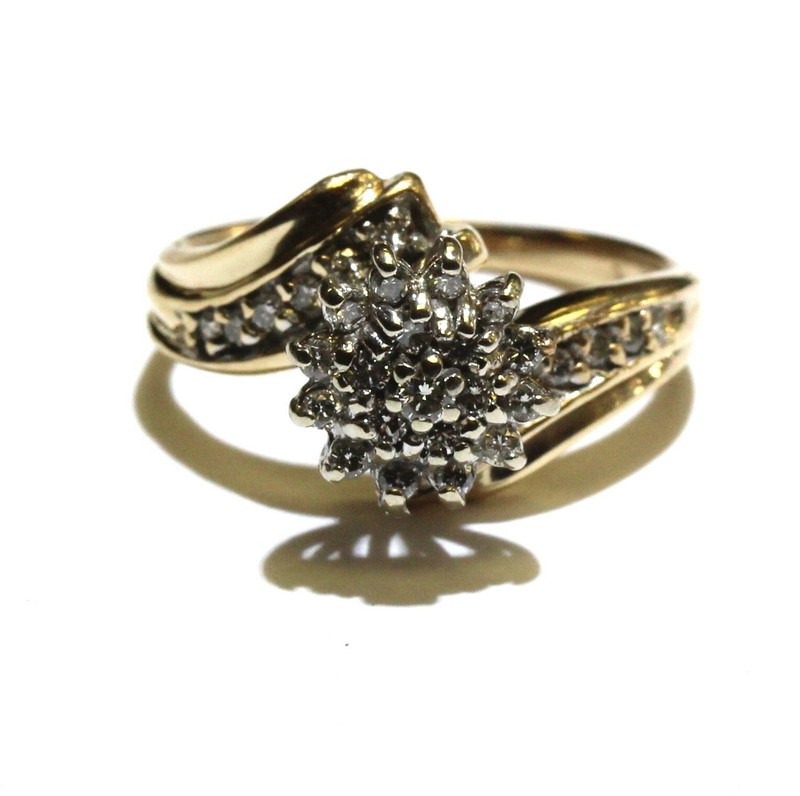 10k yellow gold .35ct SI2 H diamond cluster band ring 3.6g vintage ladies 5.75