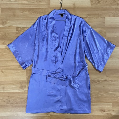 VTG Victorias Secret Satin Slip & Robe Size M Lace Trim Lavender Purple Babydoll - Picture 12 of 18