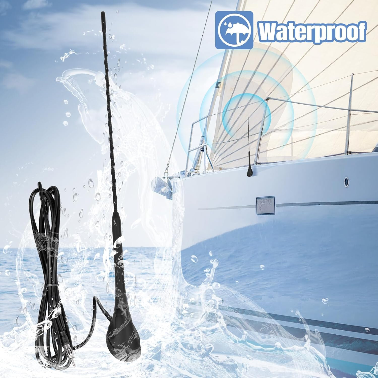 Car Radio Antenna FM/AM Roof Antenna 2m Cable for Motorhome, Yacht Radio Tuner