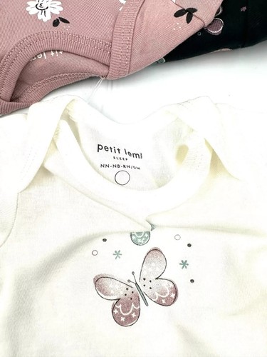 Petit Lem NB 3pk Short Sleeve Bodysuits Butterflies Lavender Flowers Butterfly - Picture 3 of 7