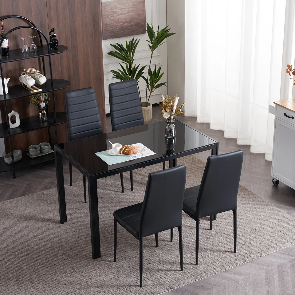 Set of 4 Dining Chairs High PU Leather Elegant Design for Home Kitchen Black