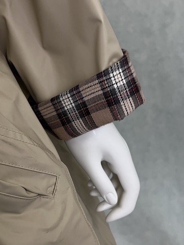 Totes Rain Jacket PVC Plaid Flannel Lined Beige Full Zip Size Small Hooded - Picture 8 of 22