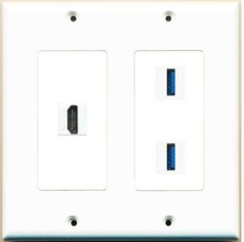1 Port HD 2 Port USB 3.0 A-A Wall Plate 2 GANG White