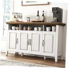  Sideboard Buffet Cabinet with Storage, 55" Farmhouse Kitchen Wood White Rustic