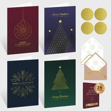 Decorably 24 Pack Gold Foil Embossed 4x6in Minimalist Modern Christmas Cards wit