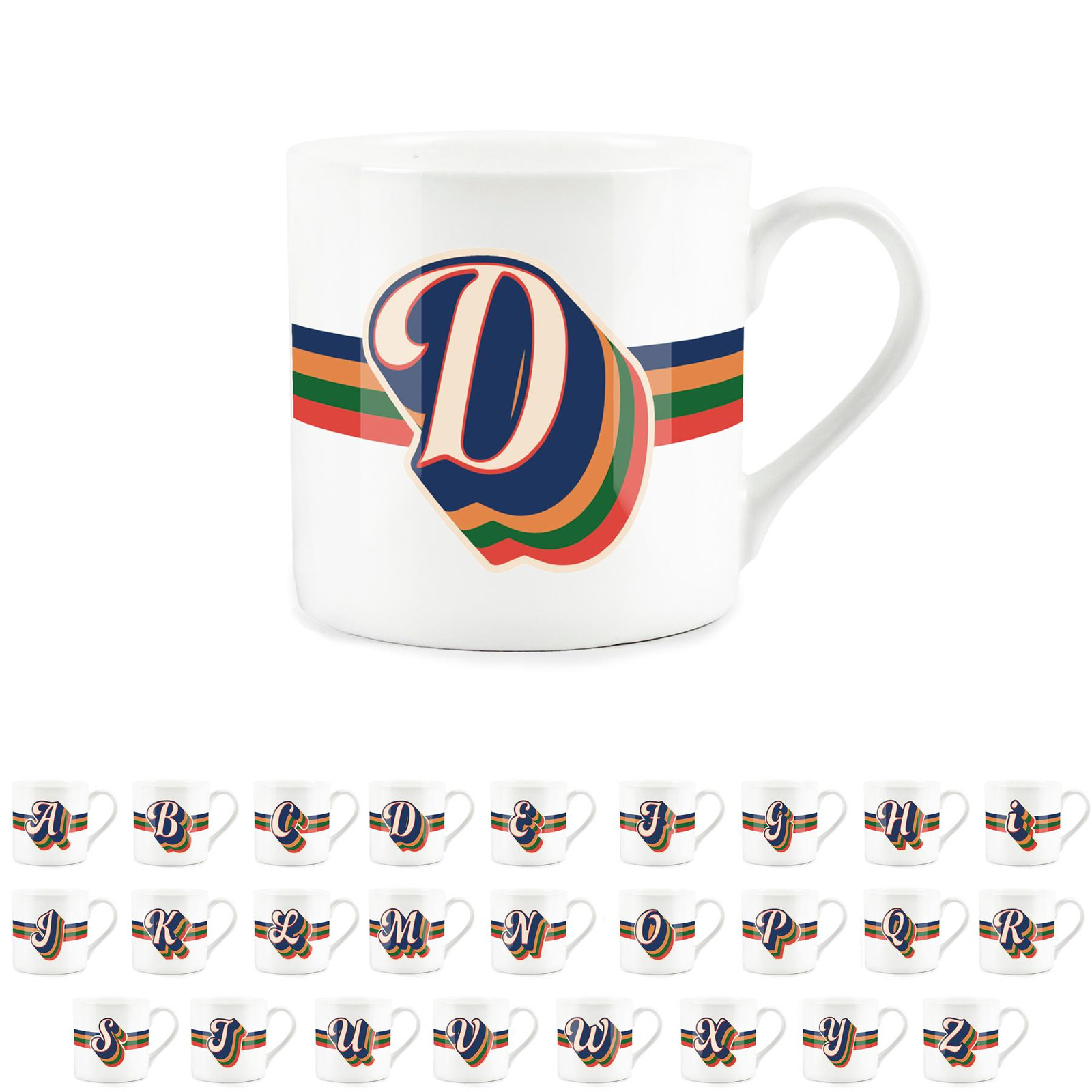 Personalised Initial Bone China Tea/Coffee Mug Gift - Retro Letter D