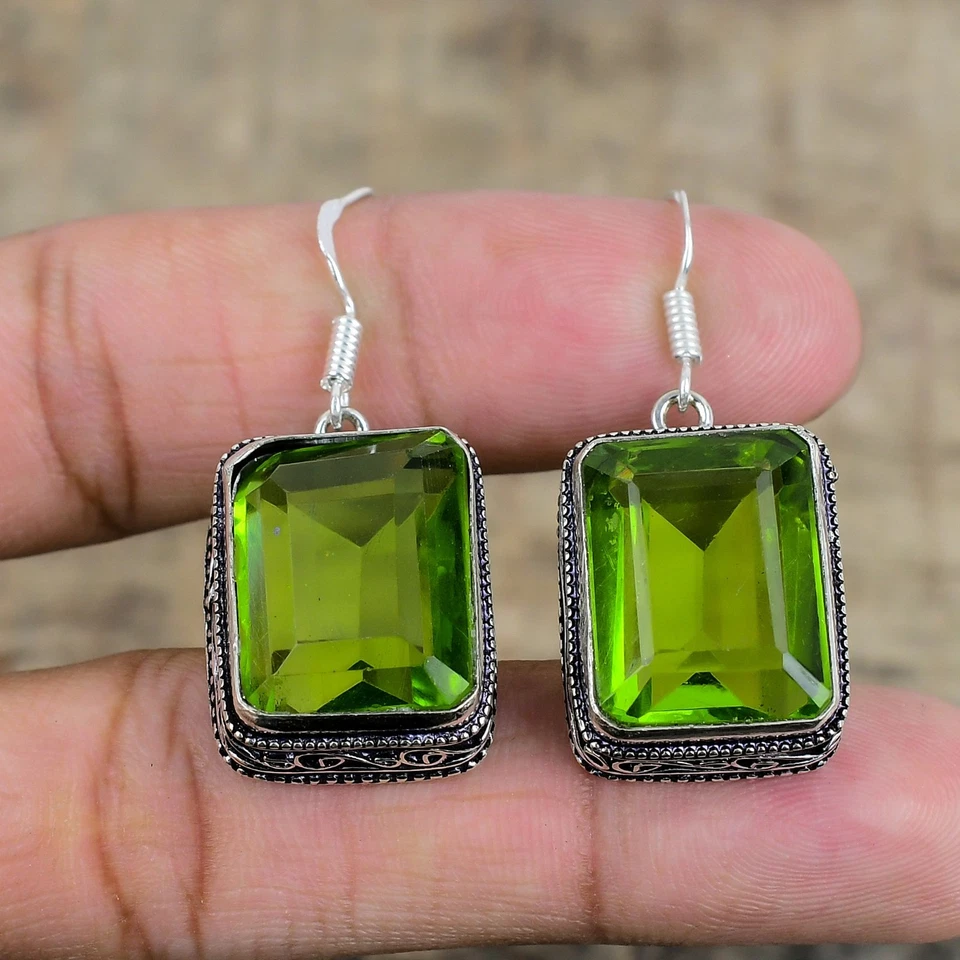 Peridoto Gemma Pendente Orecchino 925 Argento Sterling Mano Gioielli per Regali - Immagine 2 di 4