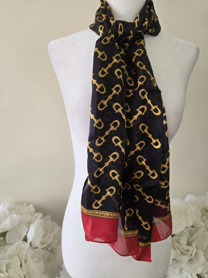 Echo 100% Silk Scarf Chain Print Oblong Baroque Elegant Timeless Quiet Luxury  - Image 2 of 4