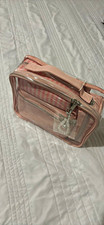 Pink Clear Plastic Makeup Bag Case with Handle, Zipper Closure, Clear PVC