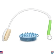 27.5” Long Handle Back Bath Brush & Silicone Body Scrubber for Limited Mobility