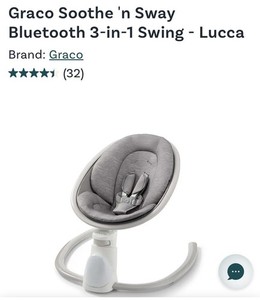 Graco Soothe 'n Sway Lucca Bluetooth 3-in-1 Baby Swing, Gray/White