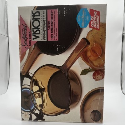 Vintage Corning Visions Cookware Sculptured Nonstick Get Acquainted Set 3 Pieces