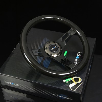 NRG 310MM 2''DEEP DISH 6-HOLES STEERING WHEEL BLACK WOOD GRIP BLACK CHROME SPOKES