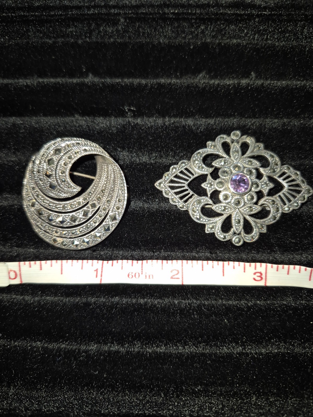 2 Antique Signed A925 Solid Sterling Silver & Gem… - image 9
